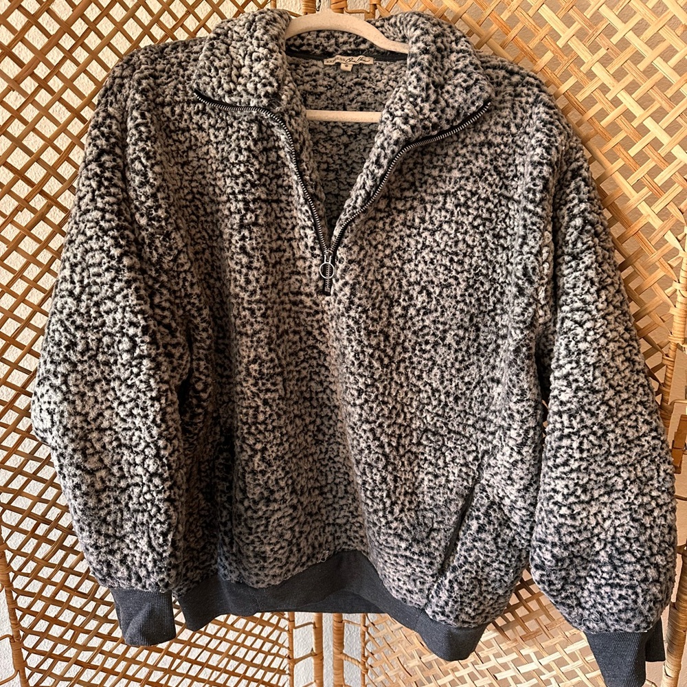 Express Gray Zip Up Sweater with Sherpa Fleece